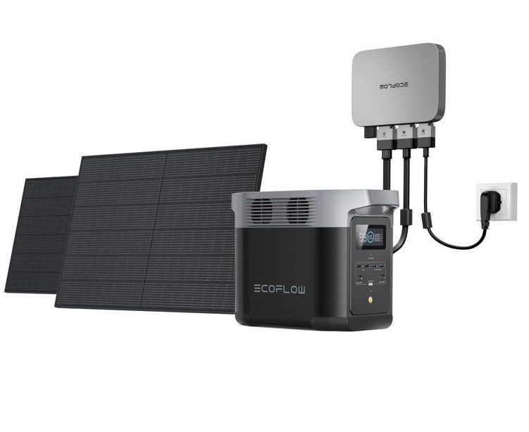 Комплект енергонезалежності EcoFlow PowerStream - мікроінвертор 600W + зарядна станція Delta Max 2000 + 2 x 400W стаціонарні сонячні панелі